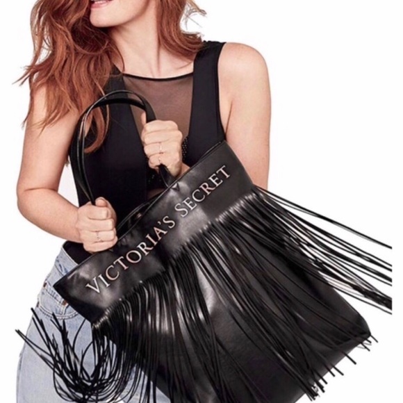Victoria's Secret Handbags - Victoria Secret black faux leather fringe tote